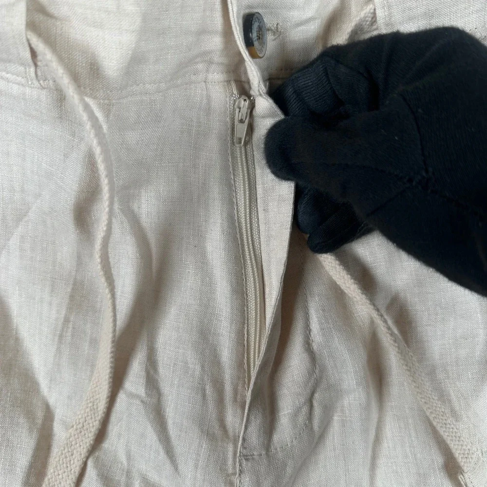 Tasso Elba Island Mens 34x30 Oatmeal Beige 100% Linen Drawstring Pants Coastal